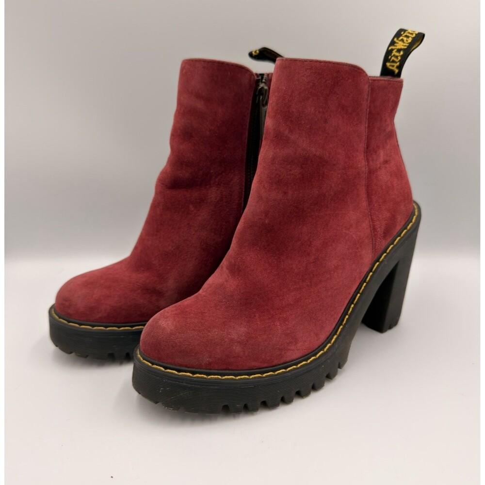 Dr. Martens Magdalena Burgundy Suede Ankle Boots Women’s 6 Chunky Heel Zip